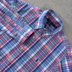 Ralph Lauren Oxford Shirt Mens XL Pink Tartan Plaid Pony Logo Preppy Button Down